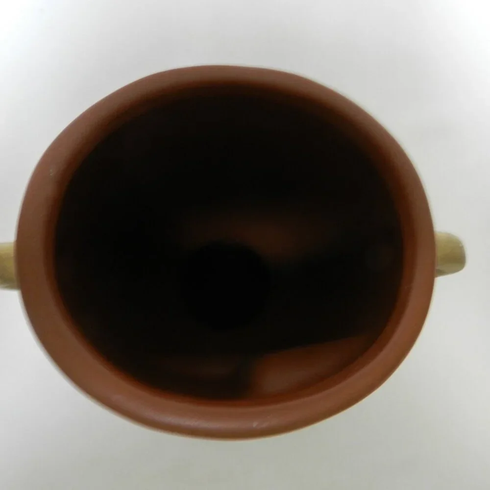 Abstract Face Ceramic Vase double handles brown gold 7